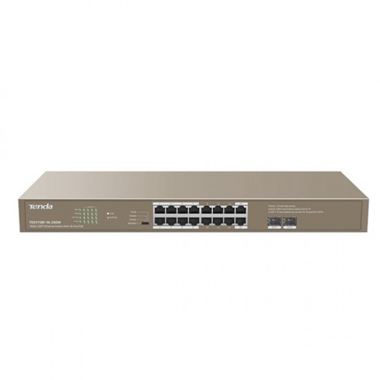 Tenda 16port 250w Full Poe Teg1118p-16-250w Gigabit 2x Sfp Yönetilemez Switch