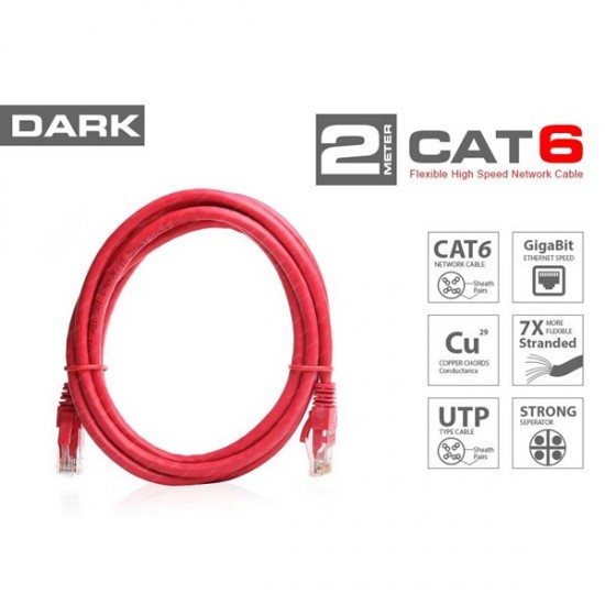 Dark Dk-cb-nt6u200r 2mt Utp Cat6 Patch Kablo Kırmızı Awg24/7