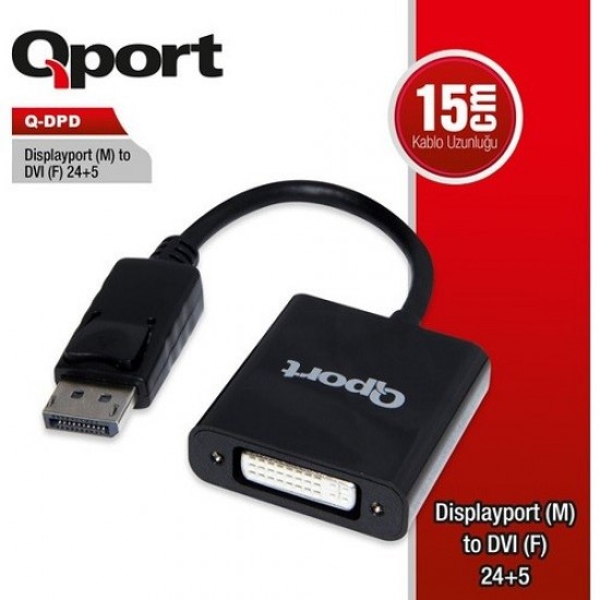 QPORT Q-DPD 0.15metre DP-DVI (24+5) Görüntü Adaptörü Beyaz 1080p