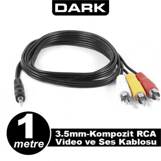 Dark Dk-cb-vcomx35 2x Erkek Rca 1x Erkek Stereo 1metre Ses Ara Kablosu