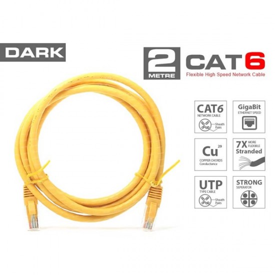 Dark Dk-cb-nt6u200y 2mt Utp Cat6 Patch Kablo Sarı Awg24/7