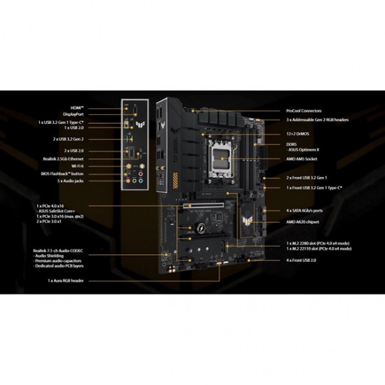 ASUS TUF GAMING A620-PRO WIFI-6 DDR5 HDMI-DP PCIE 4.0 AM5 ATX