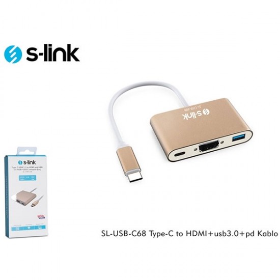 S-link Sl-usb-c68 0.15metre Type-c - Hdmi_usb 3.0 çevirici Adaptör Gold 4k