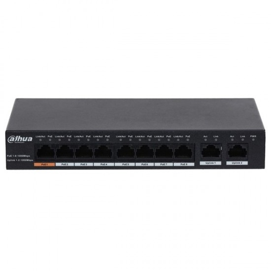 Dahua 8port Pfs3010-8gt-96 Gigabit 2-uplink 90w Full Poe Yönetilemez Switch