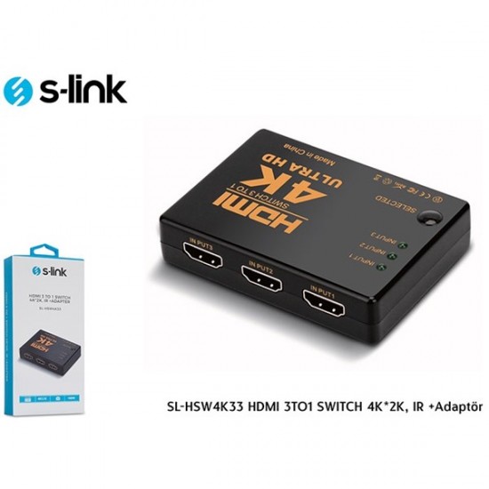 S-link 3port Sl-hsw4k33 3port Hdmi (giriş) 1port Hdmi (çıkış) 4k Hdmi Switch