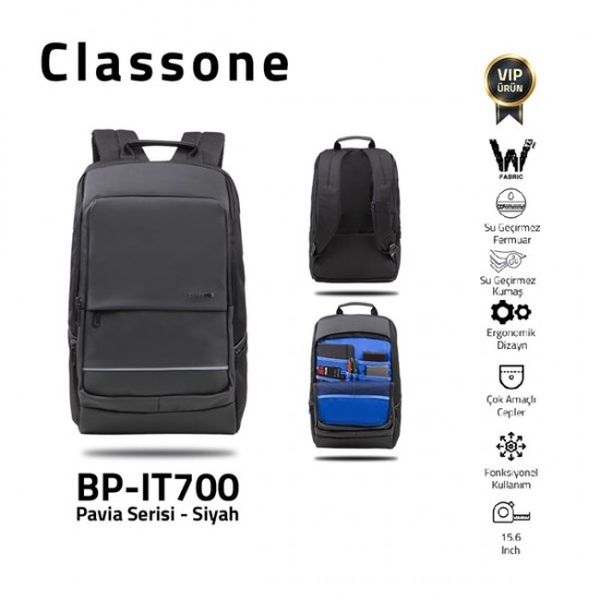 Classone Bp-it700 Pavia 15.6" Laptop Notebook Sırt çantası-siyah