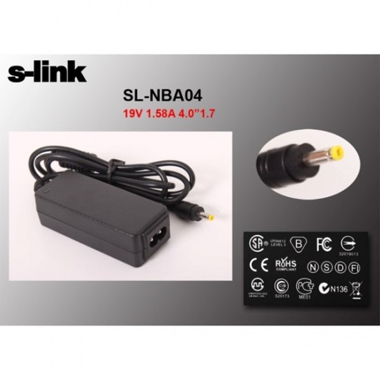 S-link SL-NBA04 30W 19V 1.58A 4.0*1.7 Hp Netbook Standart Adaptör