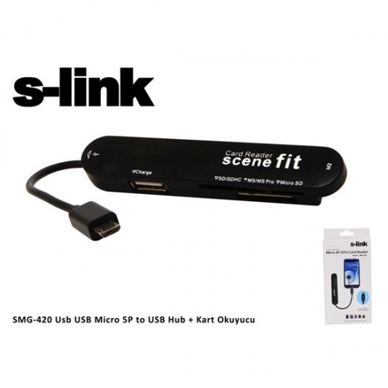 S-link SMG-420 Usb USB Micro 5P to USB Hub + Kart Okuyucu