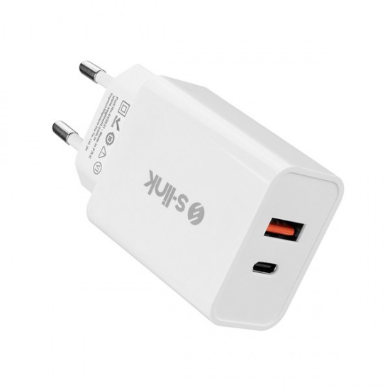 S-link Sl-ec60 20w Pd3.0/quick Charge Qc3.0 Type Usb-c +usb A Hızlı Beyaz Ev şarj Adaptör