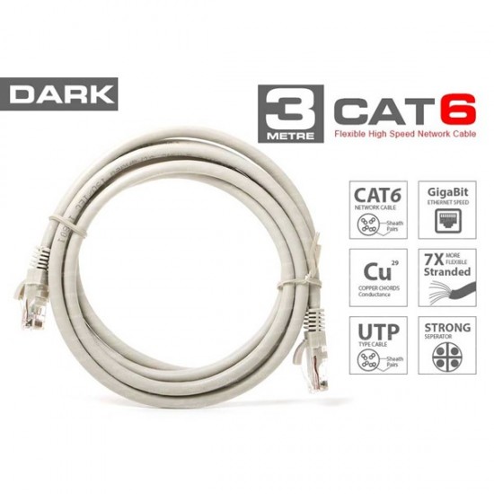 Dark Dk-cb-nt6u300g 3mt Utp Cat6 Patch Kablo Grı Awg24/7