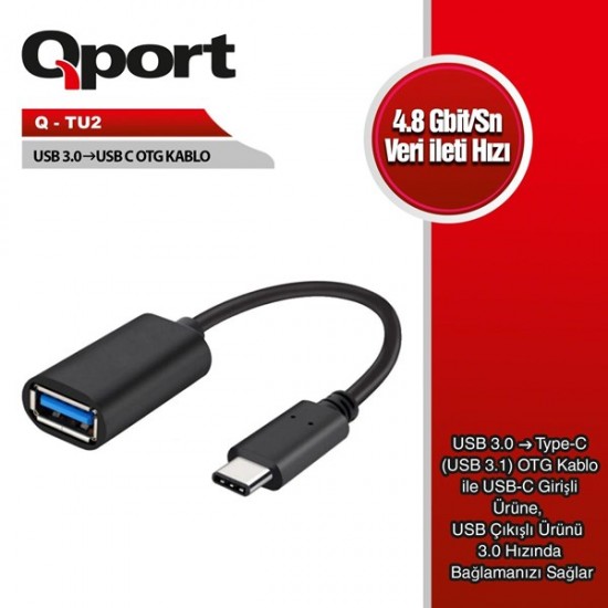 Qport Q-tu2 0.15metre Usb 3.0-type C Görüntü Adaptörü