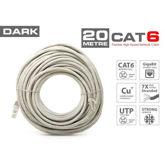 Dark Dk-cb-nt6u2000g 20mt Utp Cat6 Patch Kablo Grı Awg24/7