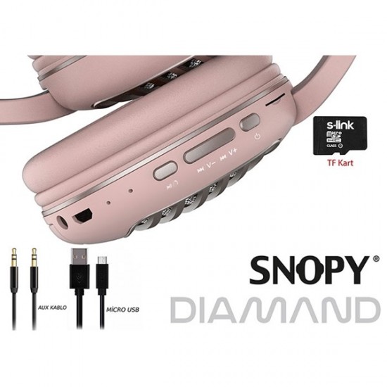 Snopy SN-BT55 DIAMOND TF Kart Özellikli Pembe Bluetooth Kulaklık