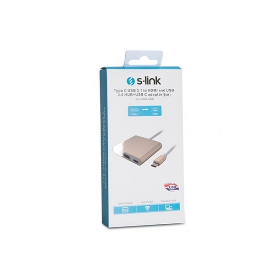 S-link Sl-usb-c68 0.15metre Type-c - Hdmi_usb 3.0 çevirici Adaptör Gold 4k