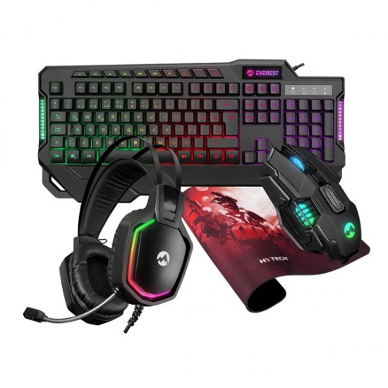 Everest Km-r44 Comrade Black Usb Gaming Led Keyboard Headset + Mouse + Mousepad